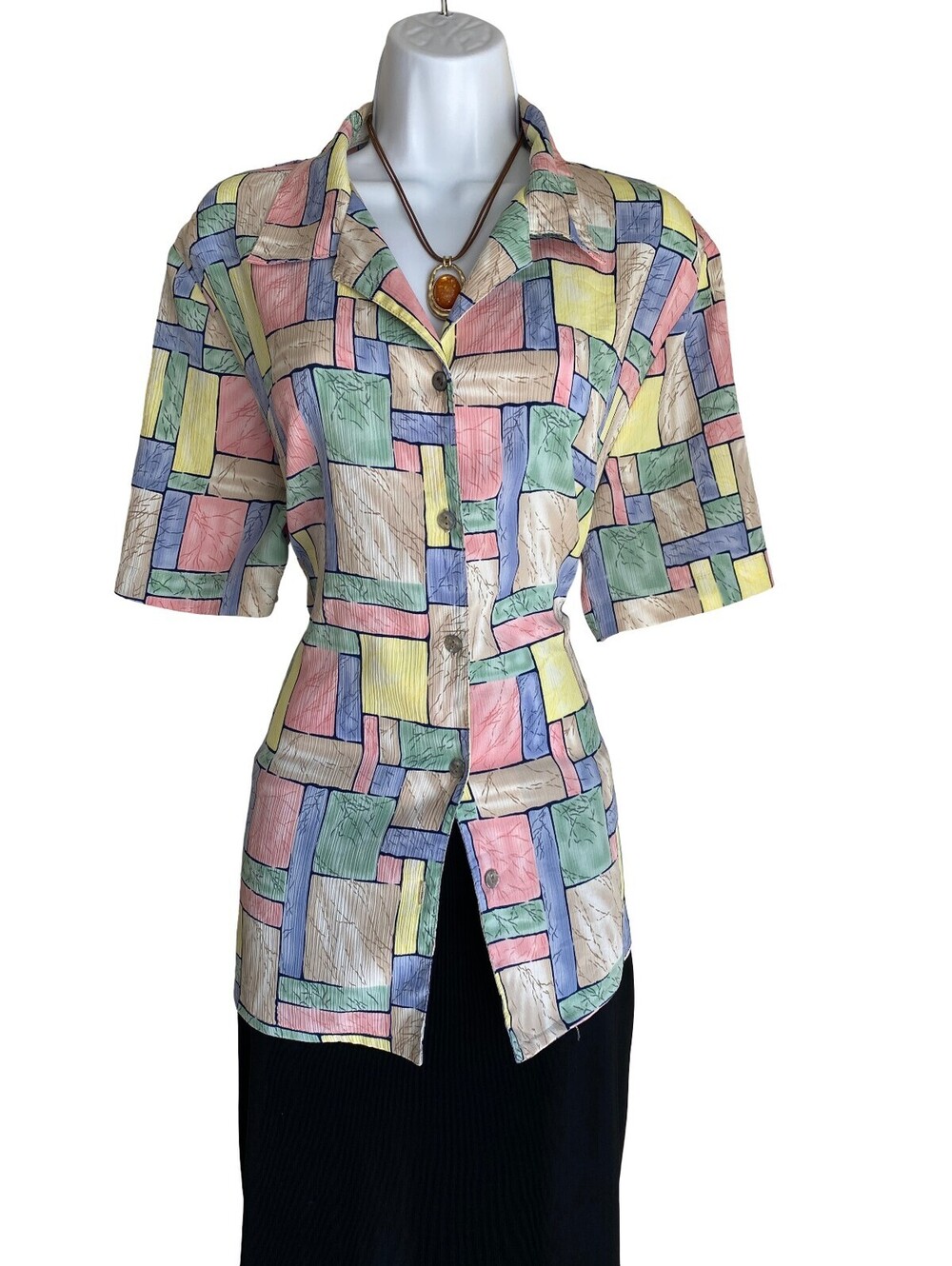 VTG Allison Daley Womens Plus 16W Colorblock Button Up Blouse Tunic Fall Fashion
